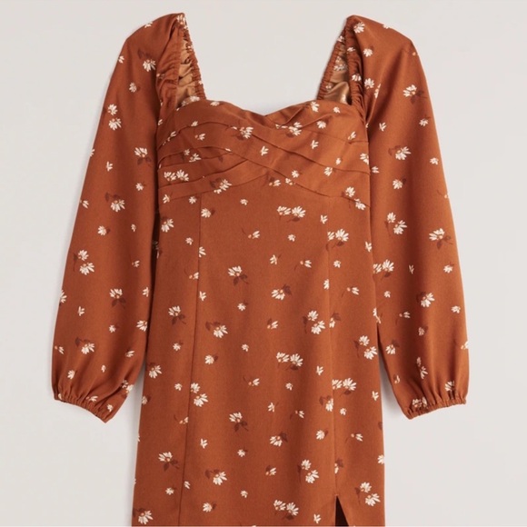 Abercrombie Long-Sleeve Draped Bodice Mini Dress - orange spice - Picture 1 of 2